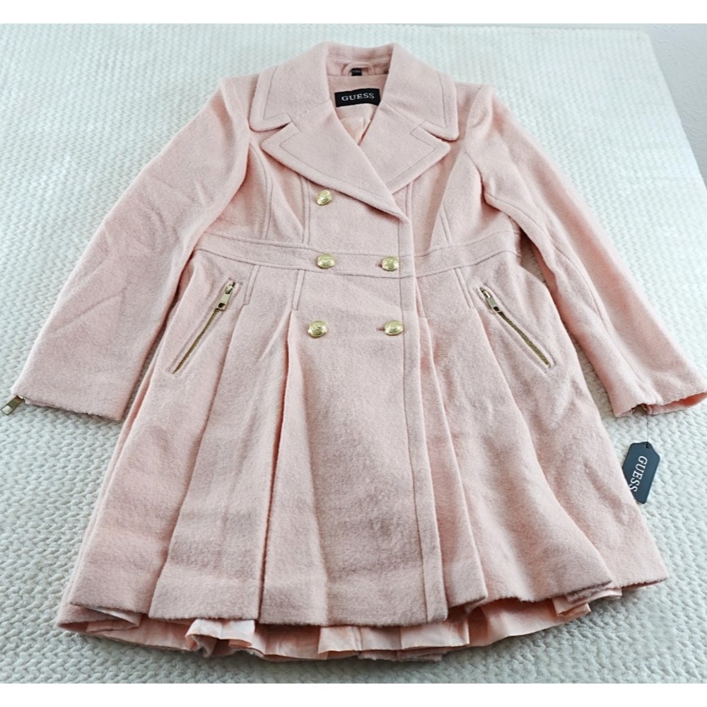 GUESS WOOL BLEND SKIRTED PEACOAT SIZE XL PINK DOUBLE BREASTED